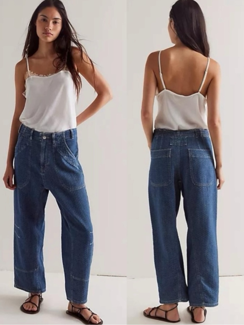 Free People Bohemian Relaxed Midnight Voyage Harem Jeans Dark Wash Size Large